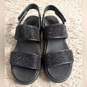 Skechers Foamies Arch Fit Wedge Elegant Black Sandals with Rhinestones - size 8